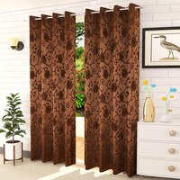 Elizabeth Brown Color Floral Long Door Curtain - Set of 2