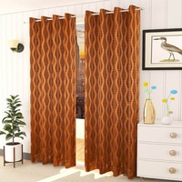 Leah Brown Color Abstract Door Curtain - Set of 2