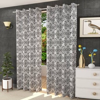 Thalia Grey Color Geometric Door Curtain - Set of 2