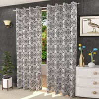 Thalia Grey Color Geometric Long Door Curtain - Set of 2