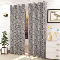 Oscar Grey Color Abstract Long Door Curtain - Set of 2