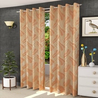 Artemis Orange Color Floral Door Curtain - Set of 2