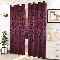Mia Purple Color Floral Door Curtain - Set of 2