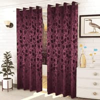Mia Purple Color Floral Long Door Curtain - Set of 2