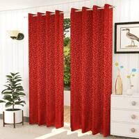 Lucia Red Color Floral Door Curtain - Set of 2