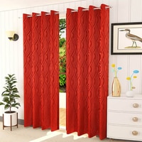 Genann Red Color Abstract Window Curtain   Set of 2