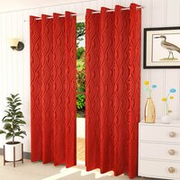 Genann Red Color Abstract Door Curtain - Set of 2