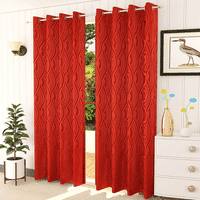 Genann Red Color Abstract Long Door Curtain - Set of 2