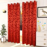 Ava Red Color Floral Window Curtain   Set of 2