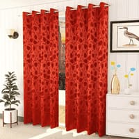 Ava Red Color Floral Door Curtain - Set of 2