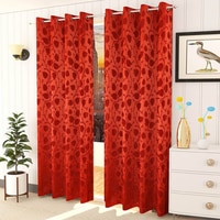 Ava Red Color Floral Long Door Curtain - Set of 2