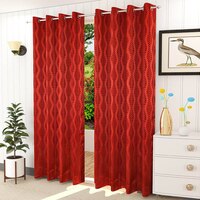 Grace Red Color Abstract Long Door Curtain - Set of 2