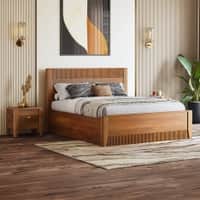 Toledo Solid Wood King Hydraulic Storage Bed with Bedside Table (Standard) – Amber Walnut Finish