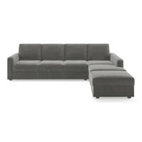 Apollo Sectional Fabric Sofa (Colour : Ash Grey Velvet , Seating Capacity : Right Aligned 3 Seater + Chaise+ Ottoman  Cushion Type : Soft )