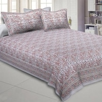 Ashlye Brown Abstract 180 TC Cotton Double Size Bedsheet with 2 Pillow Covers