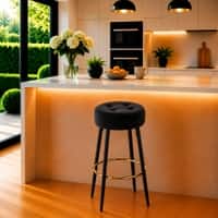 Doe Buck Tufted Counter Height Bar Stool in Black Colour with Gold Footrest