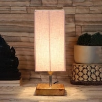Eulalia Grey cotton table lamp with Square Natural Wood Base