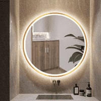 Round LED Mirror with Gold Aluminium Frame Modern Circular Vanity Mirror