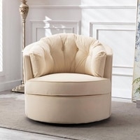 Marius Swivel Solid Wood Round Chair in Cream Colour