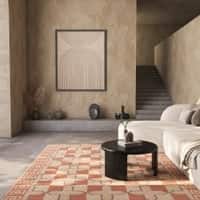 Jaipur Rugs Soft Geometric With Greek Key Border Wool 5x8 Feet Apricot And Sand Dhurrie Carpet