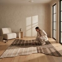 Handmade Wool Shaped Rug Modern Abstract Brown Beige 8 x 10 Feet Carpet