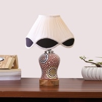 Devansh Multi  Vintage  Cotton Pleated Shade Lamp With Wood & Mosaic Glass Base For Decoration/Office/Home/Gifting/Study For Decoration/Office/Home/Gifting/Study