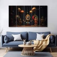 The Castle Decor Durga Pooja Wall Painting Wooden Framed 27x48 Inch
