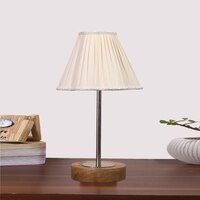 Devansh Off-White Cotton Vintage  Lamp With Natural  Wood Base  & Steel Pipe  (12X8X19.25)