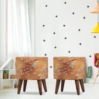 Elowen Solid Wood  Ottomon in  Gold Colour