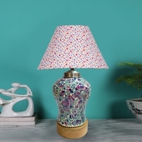 Devansh Conical Multicolor  Cotton Shade  Lamp With  Wood & Mosaic Glass Base For Decoration /Office/Home/Gifting/Study For Decoration /Office/Home/Gifting/Study -(10X10X14.5) Inches -