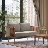 Taran 2 Seater Wooden Sofa in Natural Herringbone Colour
