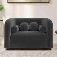 Homro Velvet 1 Seater Sofa in Dark Grey Colour