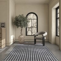 Jaipur Rugs Soft Houndstooth Wool Polyester Dhurrie Rug White 6x9 ft in Ebony and Undyed White