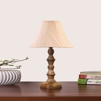 Devansh Off-White Cotton Vintage Cross Pleated   Lamp With Wood Base  (12X12X17)