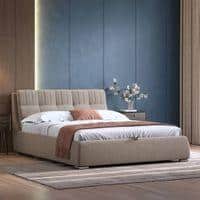 Stanhope Upholstered Hydraulic Storage Queen Size Bed In Shitake Beige Premium Chenille