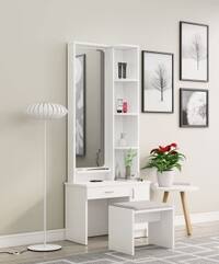 Hexa Red Wooden Dressing Table in Frosty White Colour