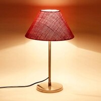 Zyair Pink Natural Fiber Shade Table Lamp with Steel Steel Base