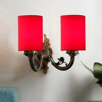 Devansh Metal Electric Wall Light in Antique Gold Colour with Red Shade Count of 2 Lights