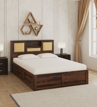 Kambry Solid Wood King  Size Upholstered Bed With Box Storage (Provincial Teak Finish)
