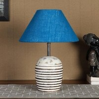 Turquoise Jute with White Brushed Wood Table Lamp