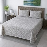 Usha White & Coffee Floral 400 TC Cotton Flat Queen Size Bedsheet with 2 Pillow Covers – Threads