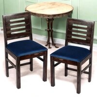 Rosslyn Sheesham Wood Set of 2 Dining Chairs in Mahogany Finish & Navy Blue Velvet Cushion Seat