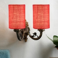Devansh Metal Electric Wall Light in Antique Gold Colour with Pink Shade Count of 2 Lights