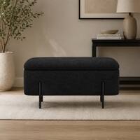 Doe Buck Luxury Boucle Storage Bench in Black Colour with Black Metal Legs
