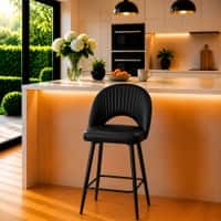Doe Buck Faux Leather Counter Height Bar Stool in Black Colour with Black Legs