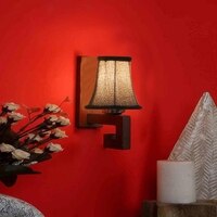 Devansh Wood Wall Mounted Lamp With Beige Jute Shade