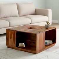 Milan Sheesham Wood Accent Square Coffee Table In Natural Teak Finish