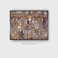 Yellow Blue Tanjore Painted Framed Canvas Wall Prints Canvas Wall Prints Set of 2 Multicolor Matte