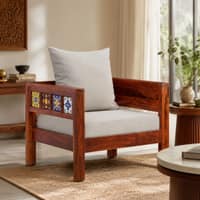 Rangrez Solid Wood 1 Seater Sofa in Honey Oak Finish