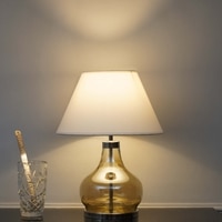 INGRAM Smoke Glass and Metal Table Lamp With White Cotton Shade
